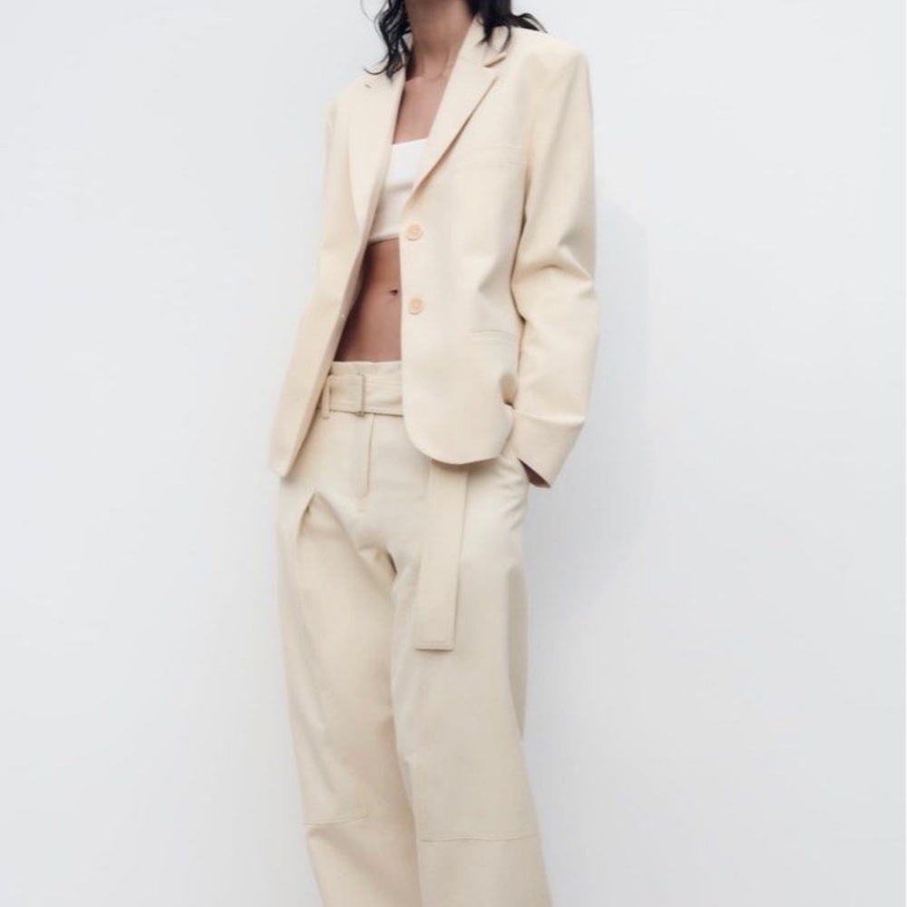 Zara Cotton Blazer Two Buttons (Oyster White) Size L NWOT